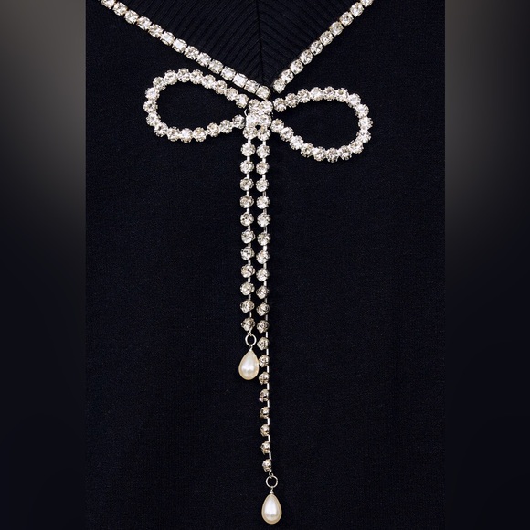 Express Rhinestone Bow Embellished Convertible Sweater Black Holiday New Years - Picture 5 of 15